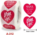 Sluitstickers 500 Labels Rol Thema: Mama, Mother rode harten rol etiketten met verschillende soorten