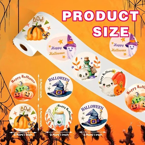 Sluitstickers 500 Labels Rol Vrolijke Halloween labels 8 verschillende Etiket Sluitsticker