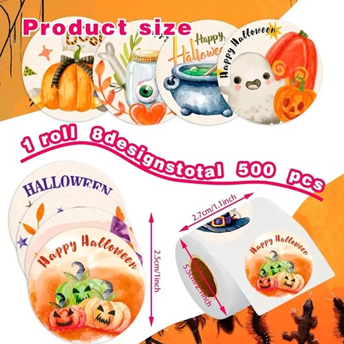 Sluitstickers 500 Labels Rol Vrolijke Halloween labels 8 verschillende Etiket Sluitsticker
