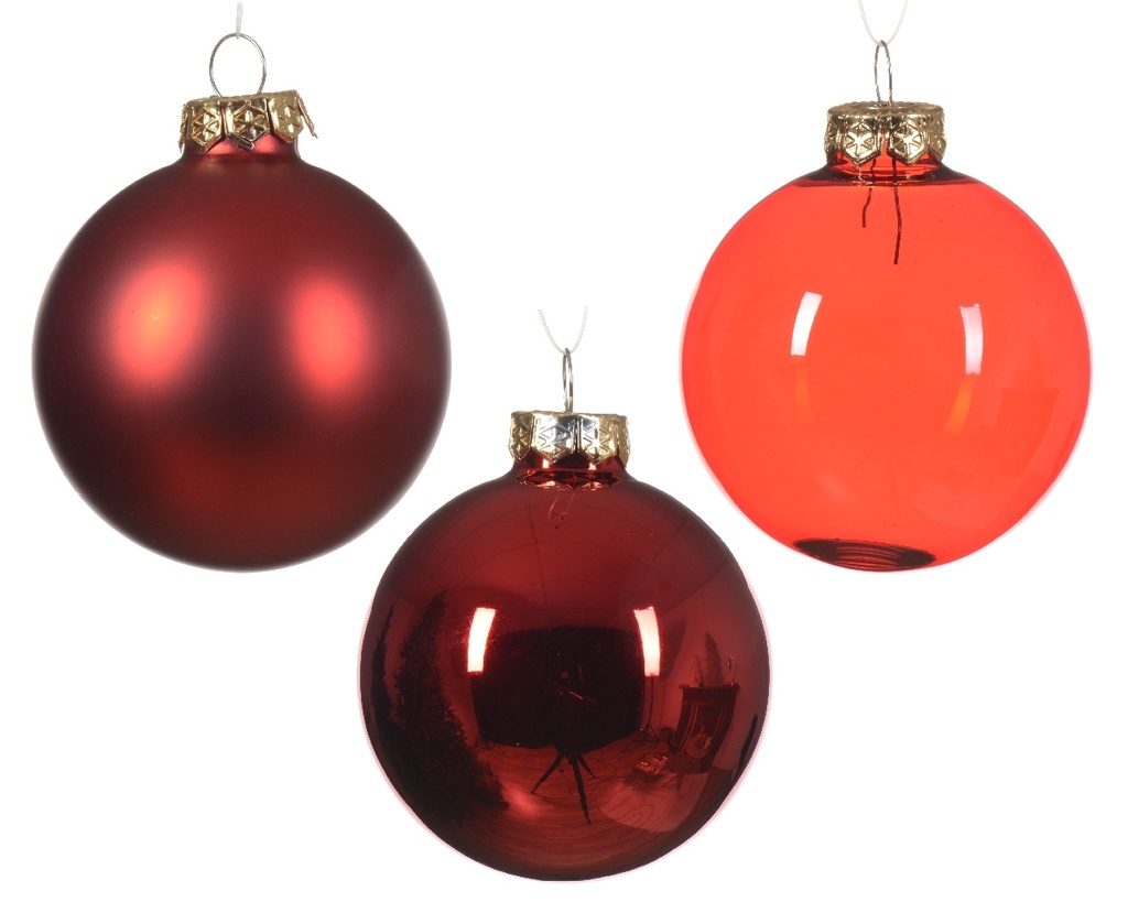 Kerstballen Glas Kerstrood 7 cm Set van 21