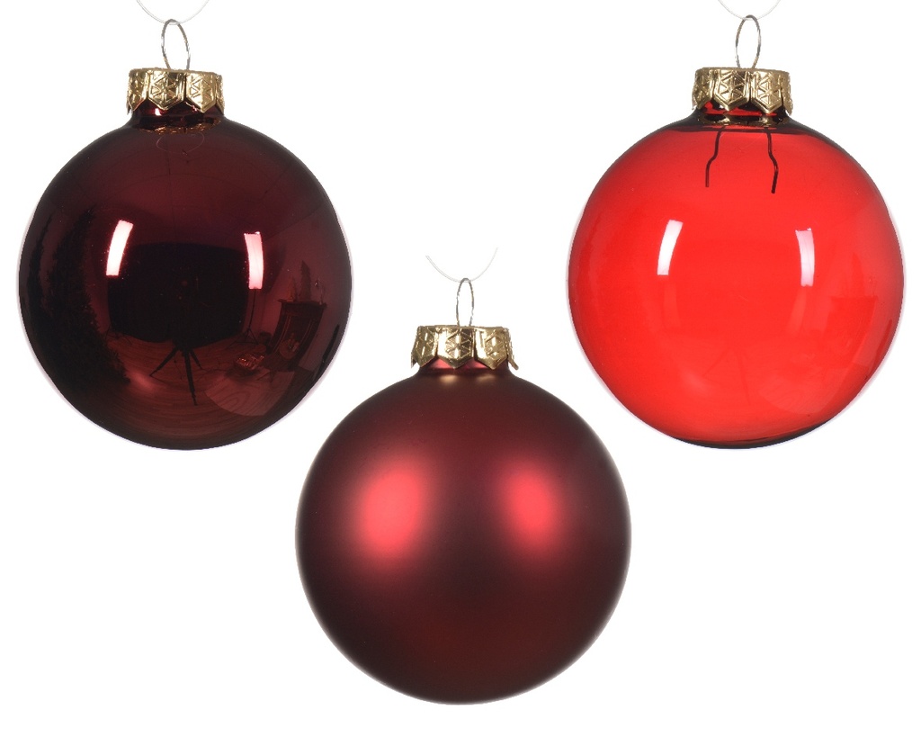 Kerstballen Glas Ossenbloedrood 7 cm Set van 21