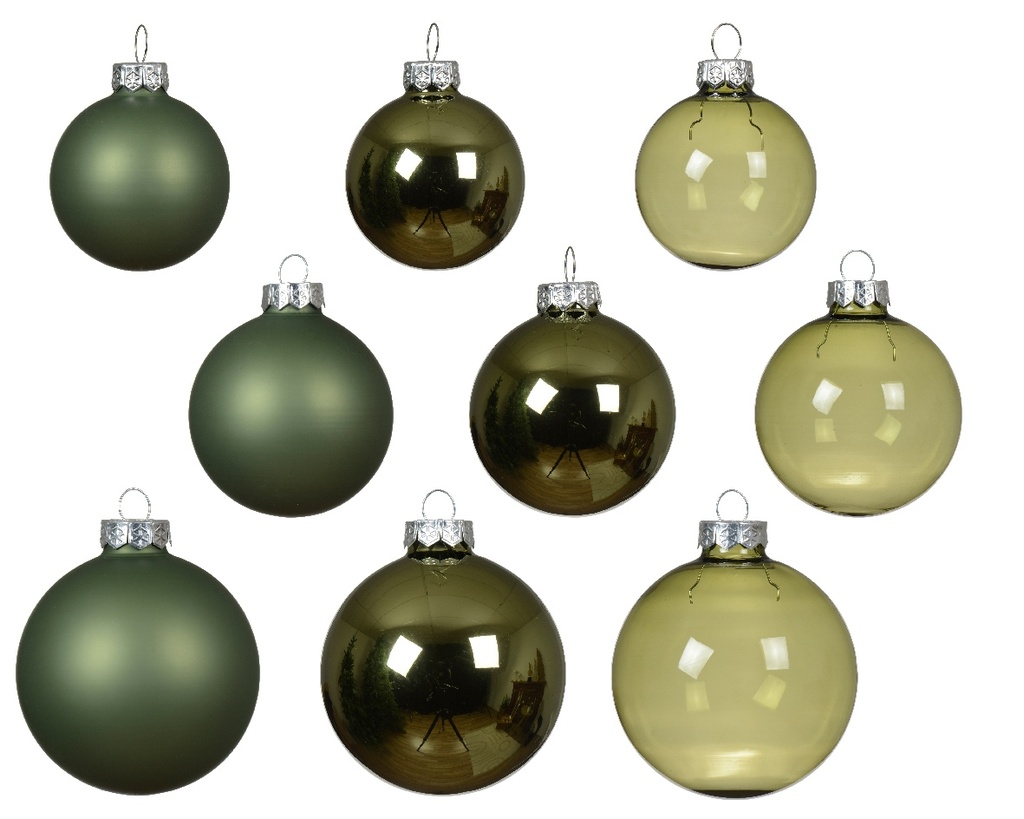 Kerstballen Glas Rozemarijngroen 7cm Set van 21