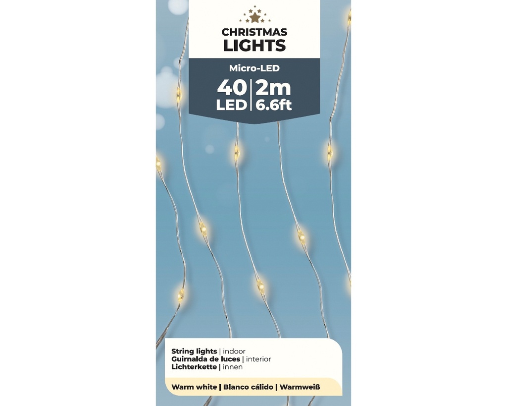 Ledlampje WARMWIT 40 lampjes 2 m met batterij Led lampjes