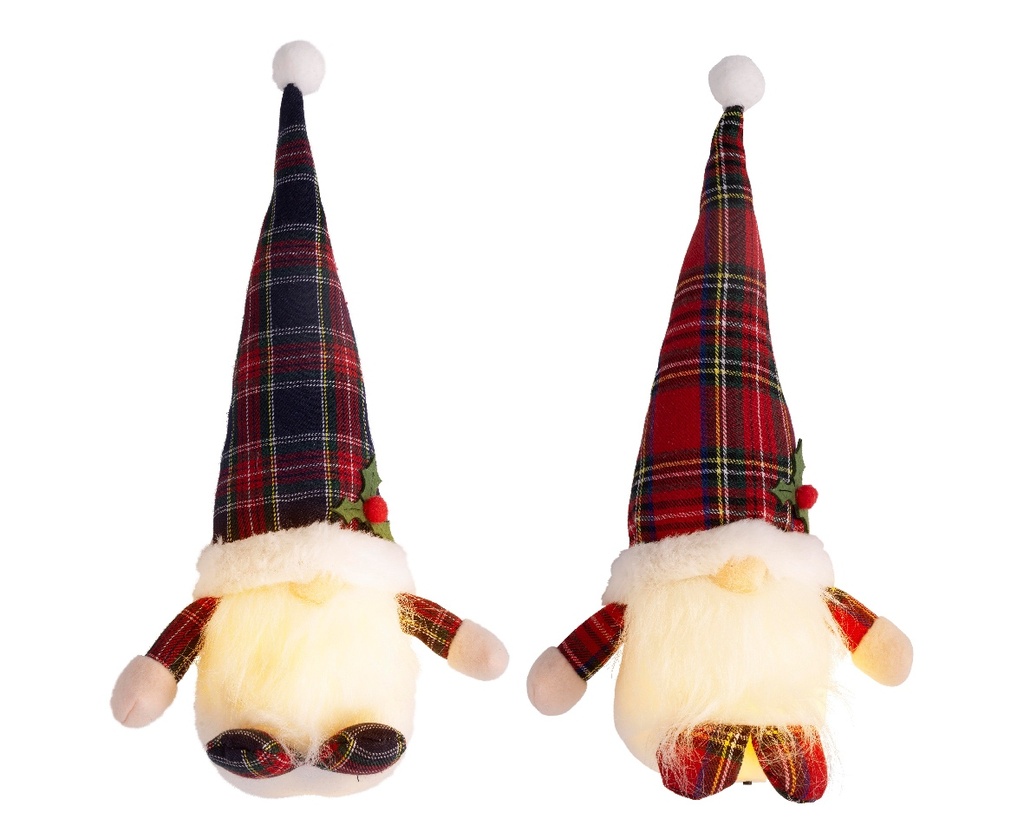 LED Gnoom, Santa 32 cm, warm wit, batterij en timer, voor binnen, Lumineo, set van 2
