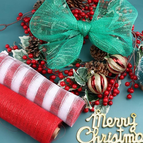Decomesh Deco mesh Metalic  ROODWIT STREEP Decomesh 26 cm br 10 yard/9 m