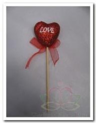 Hart bijsteker rood glitter+Love+strik / st 