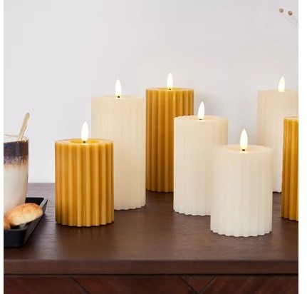 Lumineo LED kaars WAX steady Binnen, RIBBEL, met timer, Bruin/warm wit dia 7.5cm H 12.3cm / st 