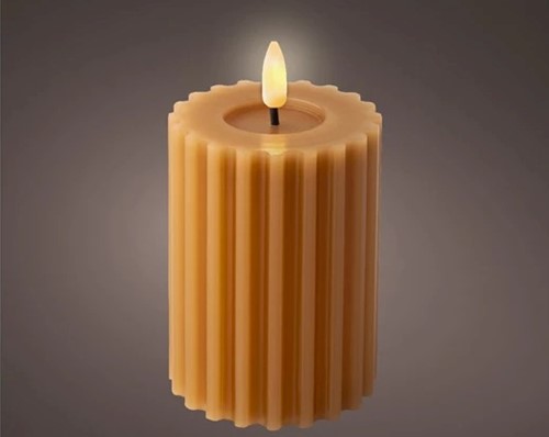 Lumineo LED kaars WAX steady Binnen, RIBBEL, met timer, Bruin/warm wit dia 7.5cm H 12.3cm / st 