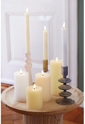 Lumineo LED kaars WAX steady Binnen, RIBBEL, met timer, Creme/warm wit dia 7.5cm H.17,3cm / st 