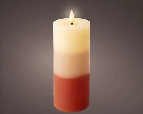Lumineo LED kaars WAX steady kan Binnen, met timer, Terra Tricolor /warm wit dia 7cm H 19cm / st 