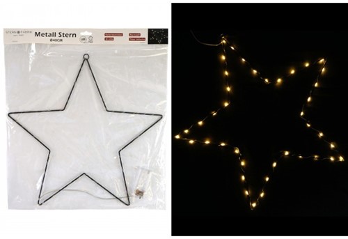 Metalen frame LED metalen ster 30 leds, 40cm , warm wit  met timer 