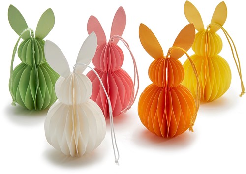 Paashaas Konijntje Honeycomb hanger 6*12 cm Roze 