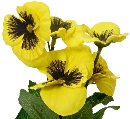 Viool Viooltje Zijden bloem Geel Linksonder op foto, dia7.5cm H.18cm / stuk 