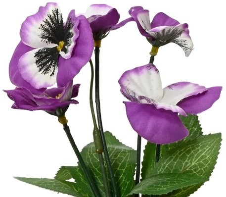 Viool Viooltje Zijden bloem PAARS Rechtsboven op foto, dia7.5cm H.18cm / stuk 