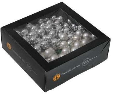 Balletjes op draad 2 cm Zilver glans&mat/doos 144 stuks Kerstballen 2 cm