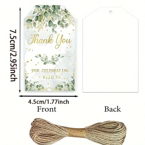 Bloemenkaartjes Thank you for celebrating Groen, groen Leaves set 50st cadeaulabels met touwtje