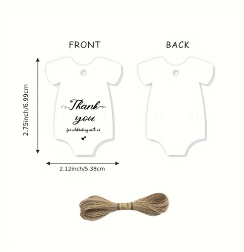 Bloemenkaartjes Thank you for celebrating Wit Baby Rompertje set 50st cadeaulabels met touwtje