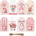 Bloemenkaartjes Valentijnkaartjes 8 verschillende set van 48 cadeaulabels met touwtje