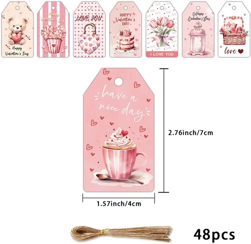 Bloemenkaartjes Valentijnkaartjes 8 verschillende set van 48 cadeaulabels met touwtje