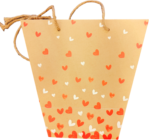 Bloementas Geschenktas Kraft met hartjes 20*20*11*12 met label excl bloemen