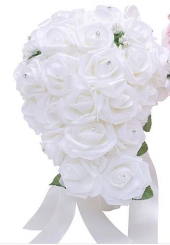 Bruidsboeket DRUPPEL Grote foam Rozen Wit Bruidsboeket Rozen Kant en klaar