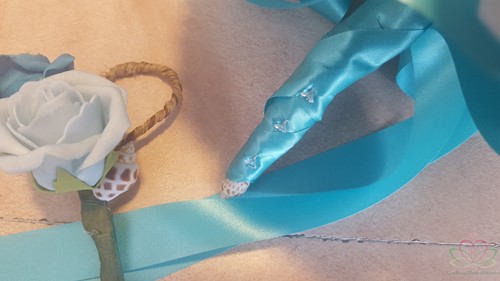 Bruidsboeket EM1 foam, schelpen  met bijpassende corsage 