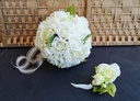 Bruidsboeket Maatwerk Manuela Roomwit en cremegroen kunstbloemen blaadjes en parels