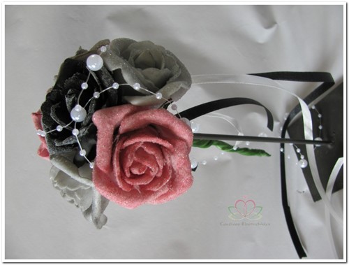 Bruidsmeisjesboeketje Oudrose/Zwart/Taupe/Grijs BMB16 