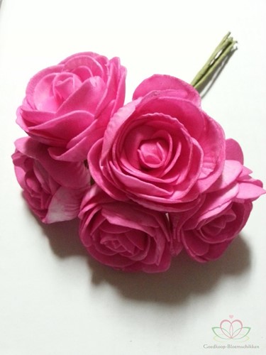 Camelia Ranonkel foambloem Fuchsia Neon BUNDEL 5 st 