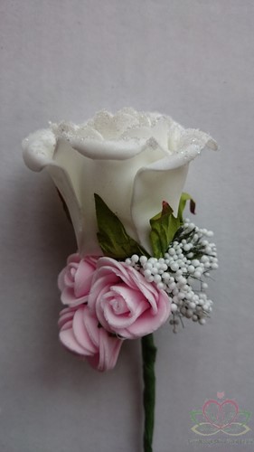 Corsage Roos Besuikerd wit+Softroze CEM143 Maatwerk
