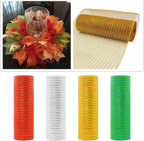 Decomesh Deco mesh Metalic voor kransen en inpakken Groen 26 cm ca. 9 m