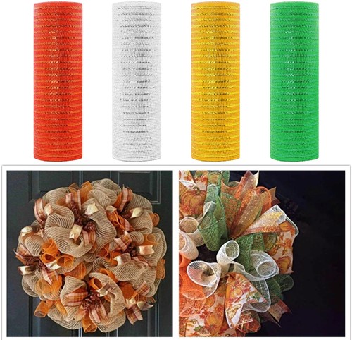 Decomesh Deco mesh Metalic voor kransen en inpakken Groen 26 cm ca. 9 m