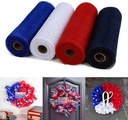 Decomesh Deco mesh Metalic voor kransen en inpakken SET van 4 Rood Wit Blauw Donkerblauw 26 cm ca. 9 m