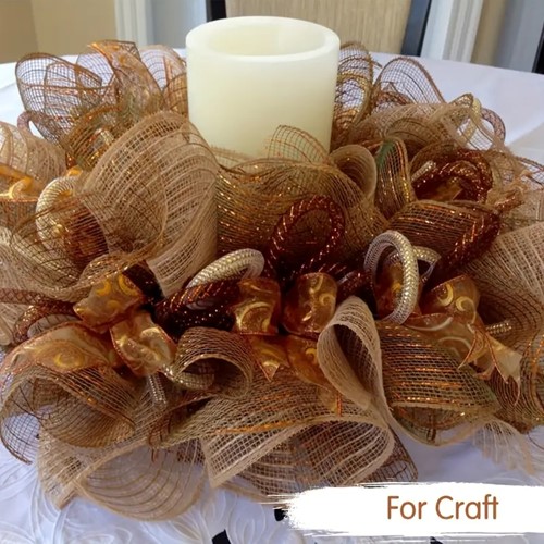 Decomesh Deco mesh Metalic voor kransen en inpakken SET van Goud en creme tinten 4 rollen 26 cm ca. 9 m