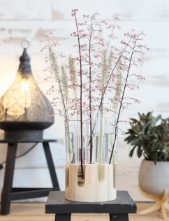 Decoratief Wood base met reageerbuis 12 cm h.20cm ook leuk voor stekjes