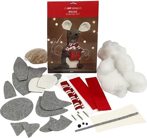 DIYkit Pakket Hobbyset Kerstmuisvan Vilt 30 cm Zelf maken schoencadeautje