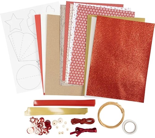 DIYkit Pakket Hobbyset Knippakket, Kerstmis, naturel, rood, wit schoencadeautje