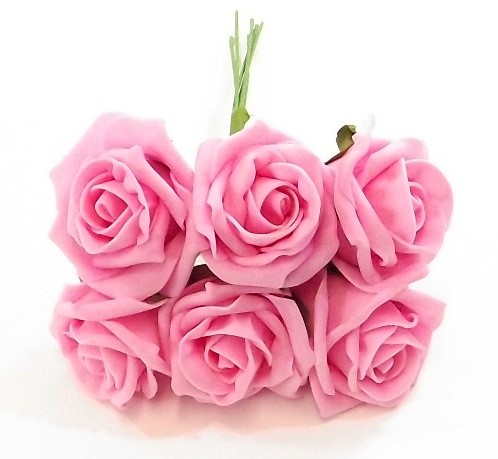 foam roos Princess Kleurvast Antique Hard Roze 6cm BUNDEL 6 foamroos