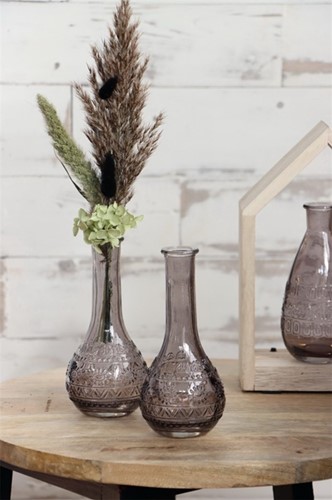 Gekleurd glazen flesje Paris Grijs / stuk Ø7,5 h.15,8 cm