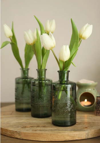 Gekleurd glazen flesje Porto Dark groen  / stuk Ø7,5 h.14,5 cm