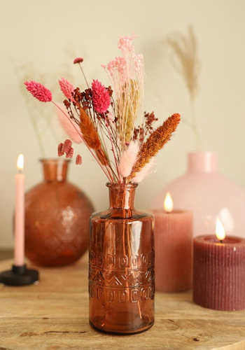 Gekleurd glazen flesje Porto Mahogany  / stuk Ø7,5 h.14,5 cm