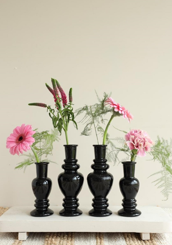 Gekleurd glazen flesje Venice vaasje,kandelaar BLACK Zwart  / stuk 15.5cm hoog Ø5.7cm