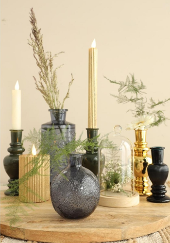 Gekleurd glazen flesje Venice vaasje,kandelaar goud  / stuk 15.5cm hoog Ø5.7cm