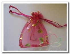 Giftbag organza Fuchsia golden Heart ca. 7*9 cm cadeauzakje,bruiloftbedankje