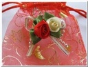 Giftbag organza Luxerood+corsage 9*13 cm cadeauzakje,bruiloftbedankje