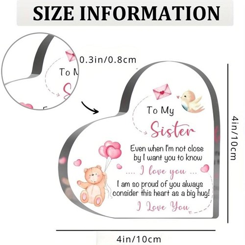 Hart van Epoxy met Decoratie To my Sister 10*1 cm Persoonlijk aandenken