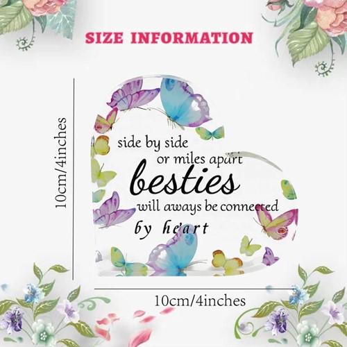 Hart van Epoxy met Vlinders, Side by side or miles apart Besties 10*1 cm Persoonlijk aandenken