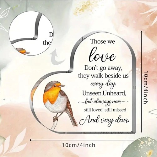 Hart van Epoxy met vogel Those we Love Don't go 10*1 cm Persoonlijk aandenken
