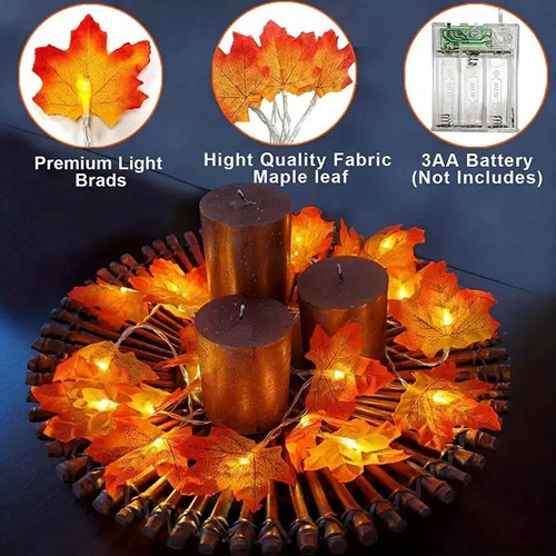 Herfst Ledstring Esdoornblad Herfstblad Maple Leaf Styling LED Fairy Lights 1.5 meter 10 leds Met filmpje