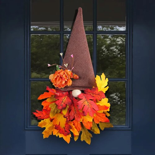 Herfstkabouter Gnoom Esdoornblad Hoed 40 cm hoogte / stuk herfstdecoratie kant en klaar